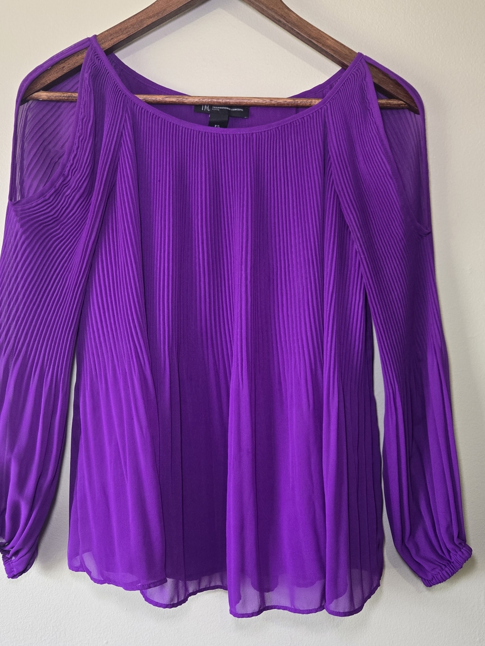 INC International Concepts Purple Pleated Cold-Shoulder Top Petite Small
